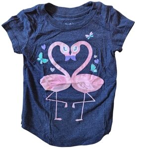 Jumping Beans Girl's Navy Blue Sparkle Pink Flamingo Short Sleeve Shirt Size 2T